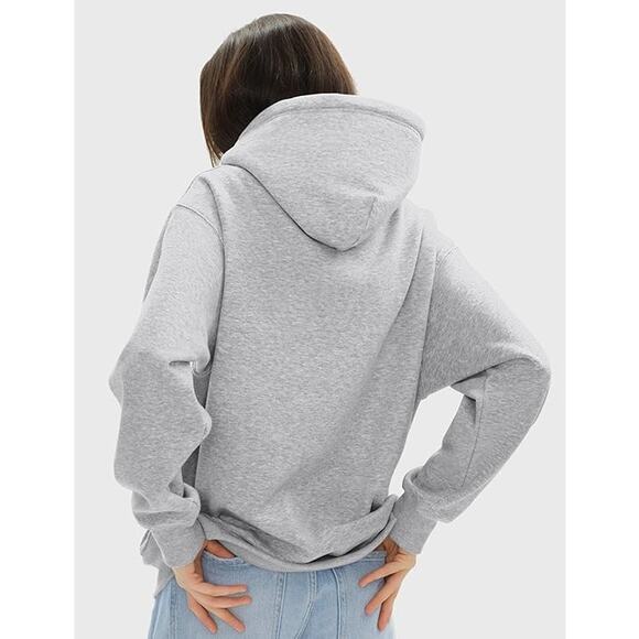 New Large Oversized Heather Gray Hoodie with Kangaroo Pocket - Picture 2 of 4
